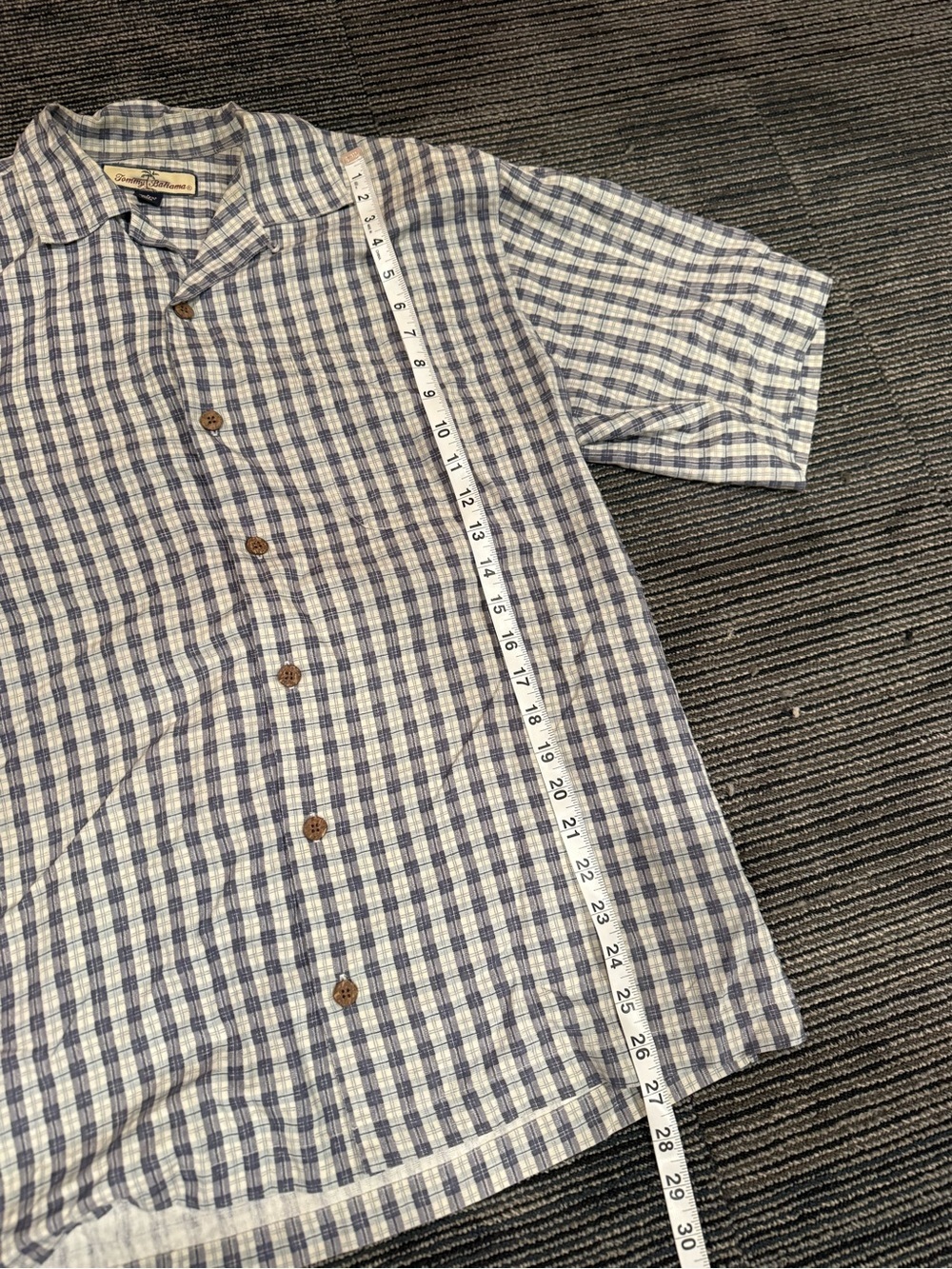 Tommy Bahama Blue and White Checkered Casual Button Down Shirt - Picture 4 of 5